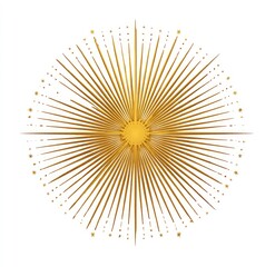 A golden burst radiating from a central point, surrounded by dots, on a white background