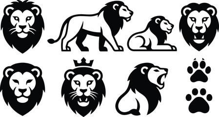Obraz premium Set of 8 lion icons vector