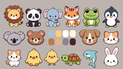 Obraz premium Set of 16 cute animal icons vector