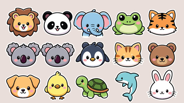 Set of 15 cute animal icons vector