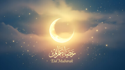 Fototapeta premium Ramadan kareem crescent moon with arabic calligraphy