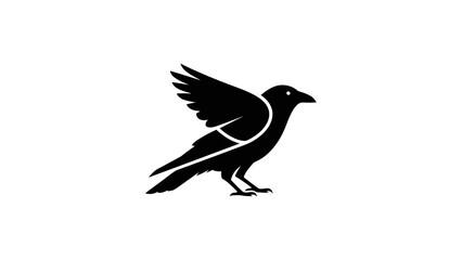 Obraz premium Graceful Black Bird in Flight Silhouette Representing Freedom on Isolated White Background