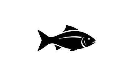 Black Fish Silhouette Icon Symbol on an Isolated White Background.