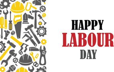 Happy labour day greeting with tools and icons on colorful background © PIXJS