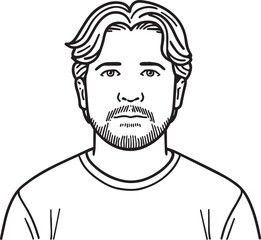 Hand Drawn Adult Man Black and White Avatar Illustration in Minimal Line Art Style Design