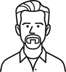 Obraz premium Hand Drawn Adult Man Black and White Avatar Illustration in Minimal Line Art Style Design