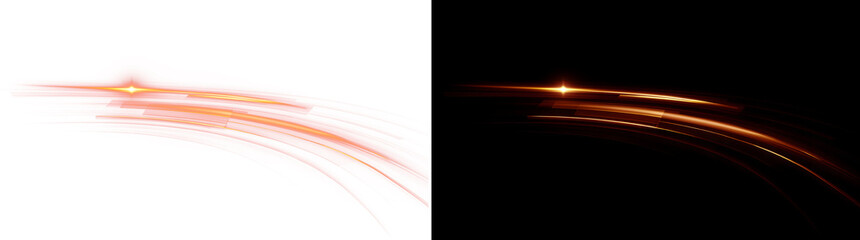 Red Orange Curved Speed Light Trail, Glowing Motion Streak Overlay (Transparent PNG and Black...