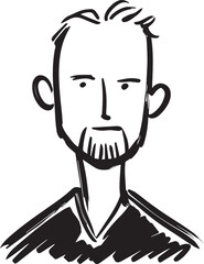 Obraz premium Hand Drawn Adult Man Black and White Avatar Illustration in Minimal Line Art Style Design