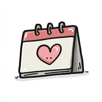 Simple cartoon calendar showing a heart on the page, with a pink header