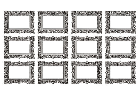 Vintage Engraved Baroque Certificate Frame Set - Black Vector Floral Strapwork and Knot Borders Isolated on White