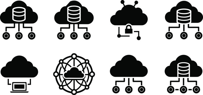 Cloud technology and network icons, data storage and secure connections