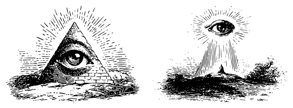 Set of two mystical symbols featuring the eye of providence and divine vision