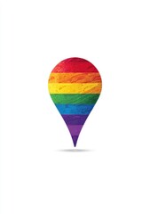 A rainbow-colored location pin against a white background, representing LGBTQ+ inclusivity