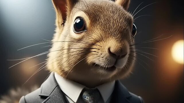 Suited Squirrel Closeup Portrait Studio Shot.