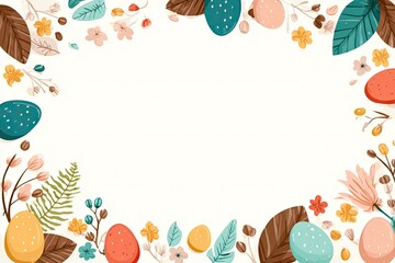 Easter-themed floral border with colorful eggs, leaves and flowers