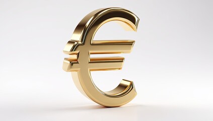 Obraz premium Gleaming gold euro symbol, a metallic currency icon on a white background