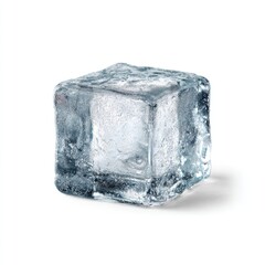 Obraz premium Clear, multifaceted, melting ice cube with sharp edges and a blurred shadow