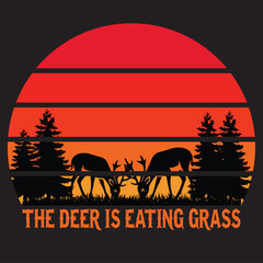 Fototapeta premium Art & Illustration Deer Silhouette Against Sunset with Trees and Glowing Sun