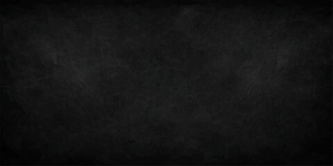 A dark and textured black chalkboard background with a grunge vintage surface and rough grey stone pattern features blank space and a frame for an old blackboard design © MdKefaitUllah