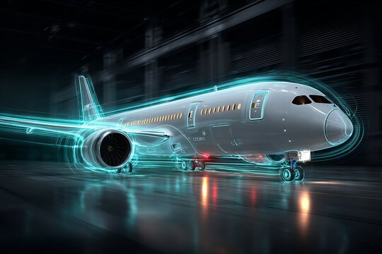 A white airplane is on the runway. background and backdrop of aviation transportation technology concept.