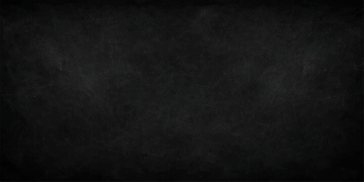 A dark and textured black chalkboard background with a grunge vintage surface and rough grey stone pattern features blank space and a frame for an old blackboard design