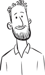 Obraz premium Hand Drawn Adult Man Black and White Avatar Illustration in Minimal Line Art Style Design