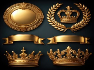 Golden crowns and decorative elements in luxurious style  