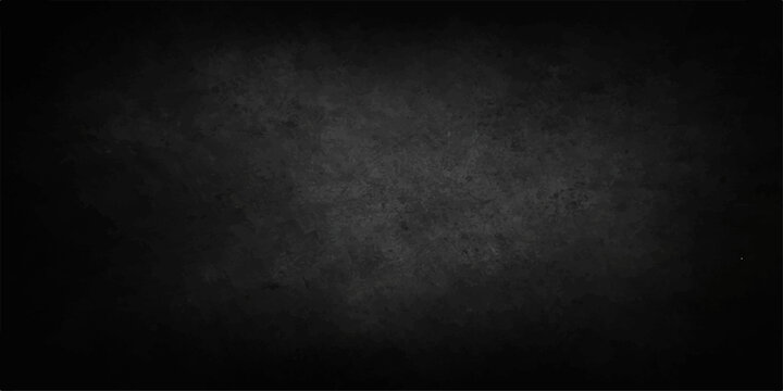 An empty dark grunge concrete wall background featuring a rough textured stone surface with aged vintage paper patterns and black frame copy space for a blank design backdrop