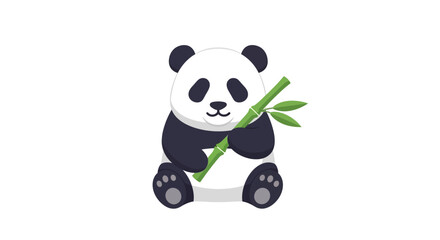 Obraz premium Cartoon Panda Bear Holding Bamboo Stalk.