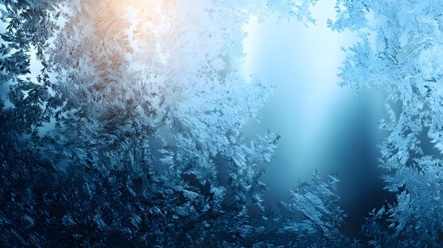 Frozen Window: Intricate ice crystals adorn a window pane, creating a captivating display of nature's artistry with delicate patterns of frost, capturing the essence of winter's chill.