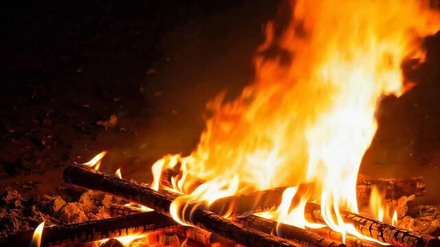 Burning wood logs in a fire
