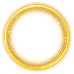 Glowing golden ring with sparkling light particles on white background