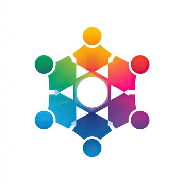 Colorful abstract hexagonal arrangement of interconnected figures