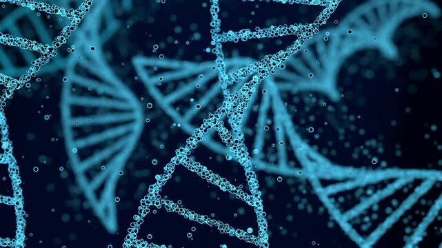 DNA strand, helix structure, fluid particles, genetic research. Cloning, antibody, science, genome, code, screening, biotechnology. 