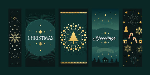 Four festive christmas card designs with stars trees and greetings © Prosanta