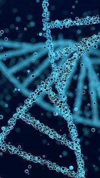 DNA strand, helix structure, fluid particles, genetic research. Human genome, cloning, antibody, screening, biotechnology, science. 