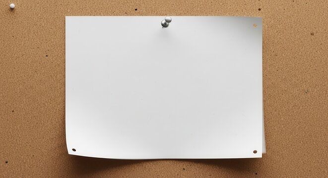 Blank White Paper Pinned to Brown Board.