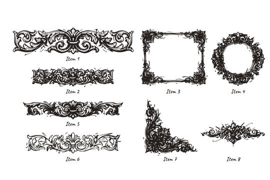 Vintage Border Vectors Engraved Baroque Ornament Frieze Floral Strapwork Knots Decorative Dividers Certificate Frame