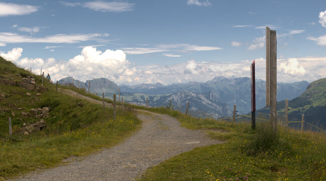 Footpath on the Maschgenkamm in the Swiss Alps, Sankt Gallen