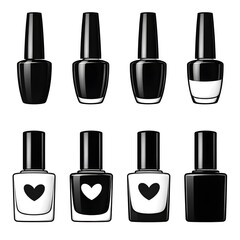 Black and white nail polish bottles with heart designs