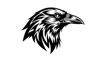 Black Raven Head Silhouette, Tribal Style, Vector Art