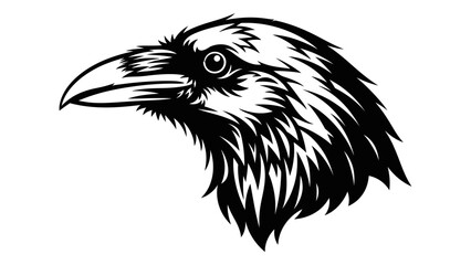 Black Raven Head Silhouette, Stylized Bird Profile, Vector Art