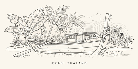 Naklejka premium Vintage style illustration of a longtail boat in krabi thailand
