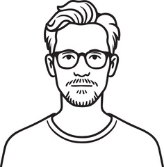 Obraz premium Hand Drawn Adult Man Black and White Avatar Illustration in Minimal Line Art Style Design