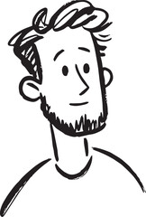 Obraz premium Hand Drawn Adult Man Black and White Avatar Illustration in Minimal Line Art Style Design