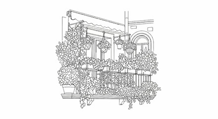 Obraz premium Ornate balcony overflows with abundant blooming flowers cascading over the railing
