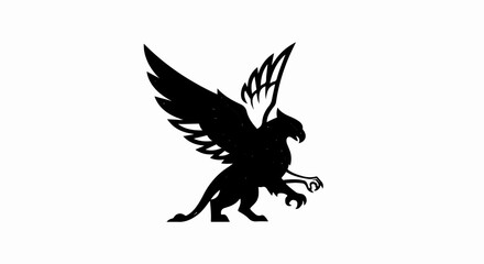 Obraz premium A black silhouette of a mythical griffin with spread wings and sharp claws