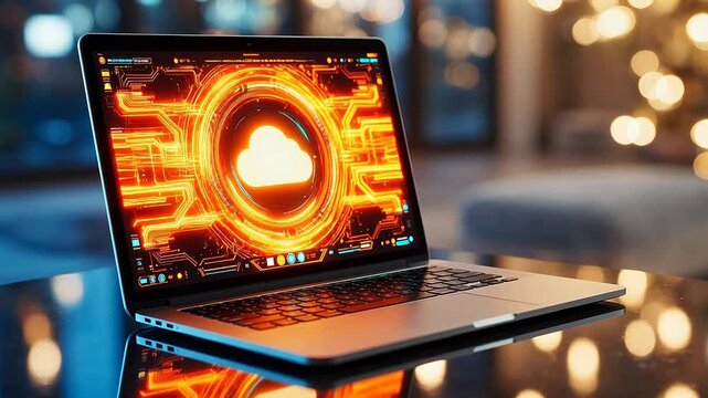 Laptop with glowing cloud tech display