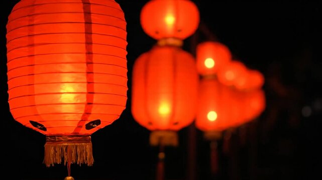 Red Chinese Lanterns at Night Festival.