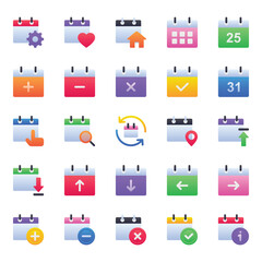 Gradient color icons set for Calendar, agenda, event